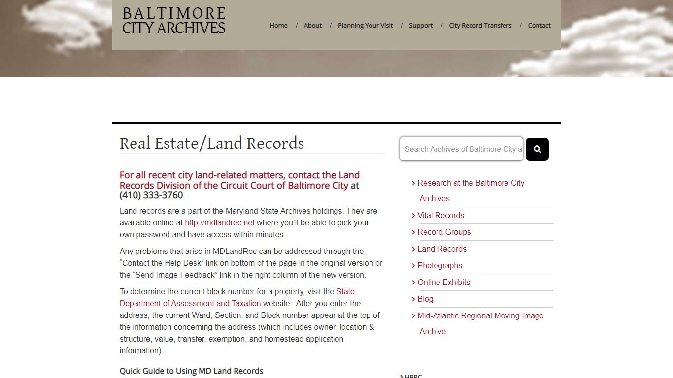 The Baltimore City Archives - Real Estate / Land Records
